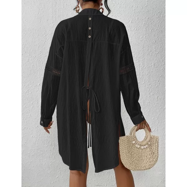 Bsubseach Beach Shirt Blouses Women Turn Down Collar Bathing Suit Cover Ups