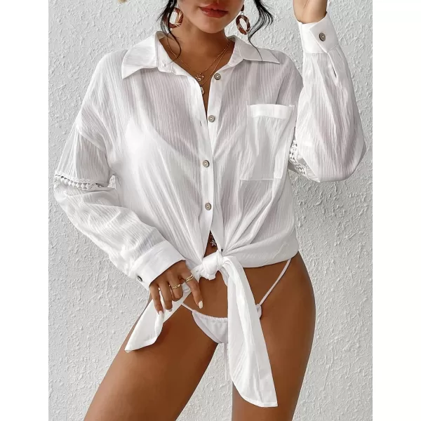 Bsubseach Beach Shirt Blouses Women Turn Down Collar Bathing Suit Cover Ups