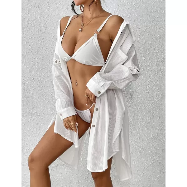 Bsubseach Beach Shirt Blouses Women Turn Down Collar Bathing Suit Cover Ups