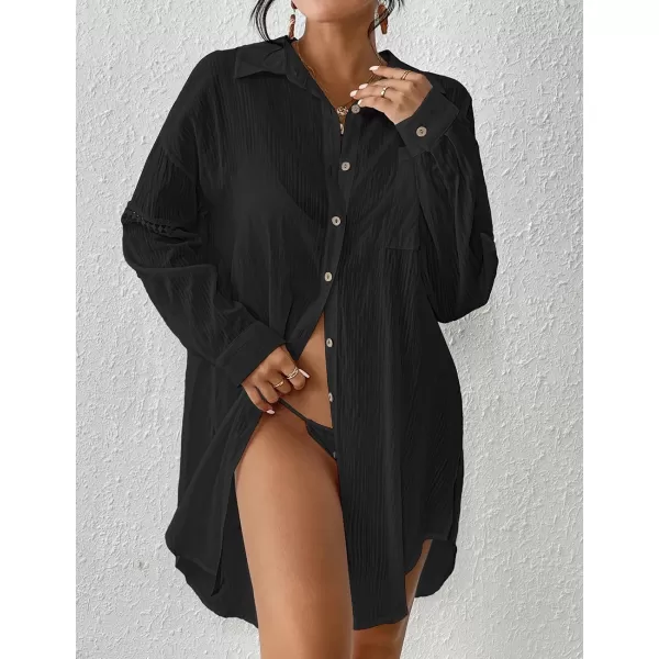 Bsubseach Beach Shirt Blouses Women Turn Down Collar Bathing Suit Cover Ups