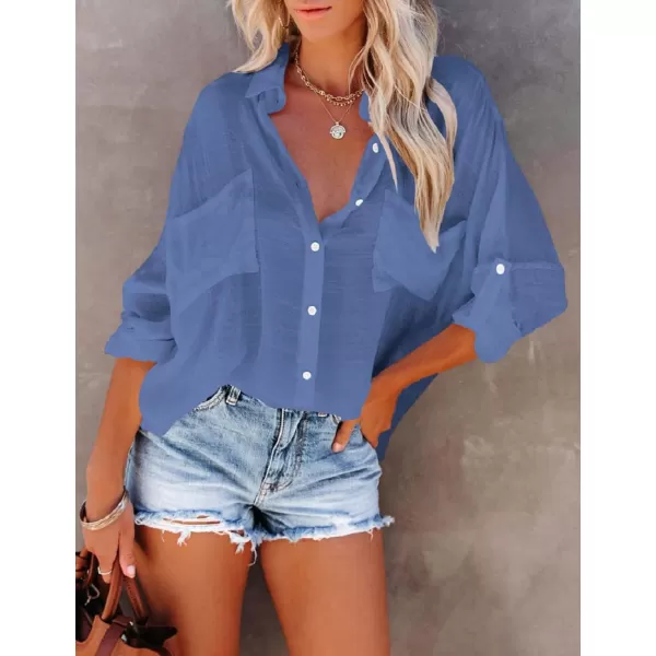 Bsubseach Button Down Shirt Cover Up Bathing Suit Coverups for Women Summer Casual Blouse