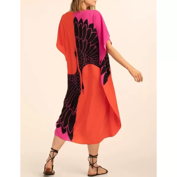 Bsubseach Colorful Kaftan Dresses for Women Plus Size Long Bathing Suit Cover Ups