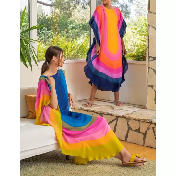 Bsubseach Colorful Kaftan Dresses for Women Plus Size Long Bathing Suit Cover Ups