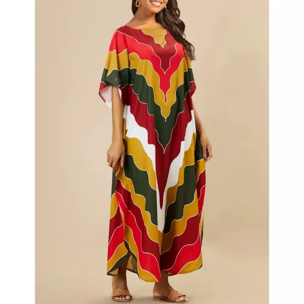 Bsubseach Colorful Kaftan Dresses for Women Plus Size Long Bathing Suit Cover Ups