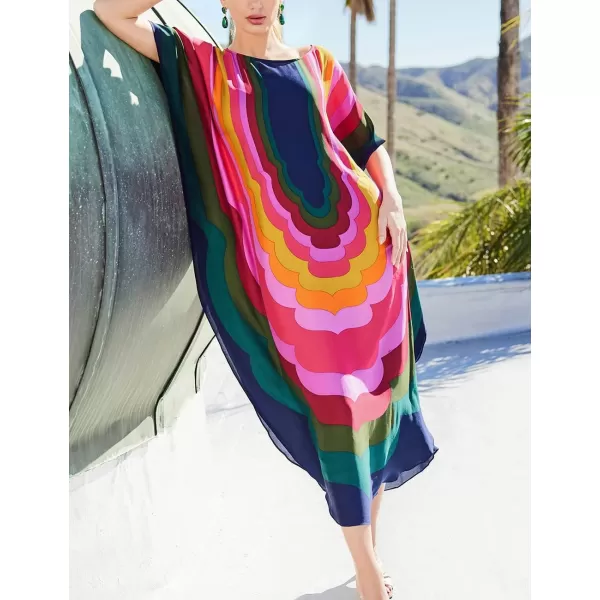 Bsubseach Colorful Kaftan Dresses for Women Plus Size Long Bathing Suit Cover Ups