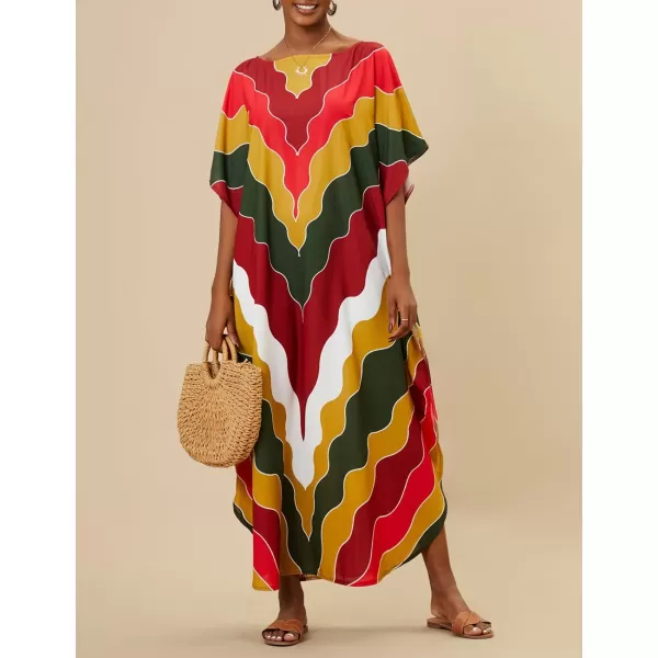 Bsubseach Colorful Kaftan Dresses for Women Plus Size Long Bathing Suit Cover Ups