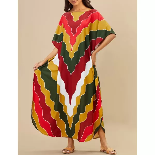 Bsubseach Colorful Kaftan Dresses for Women Plus Size Long Bathing Suit Cover Ups