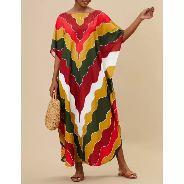 Bsubseach Colorful Kaftan Dresses for Women Plus Size Long Bathing Suit Cover Ups