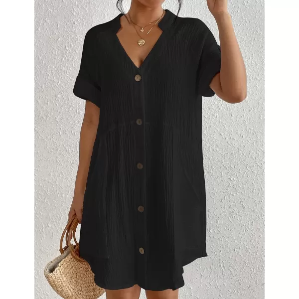 Bsubseach Cotton Swimsuit Cover Up for Women Button Down Bikini Coverups Beach Dress