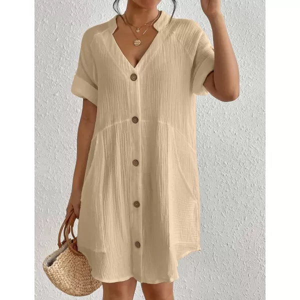 Bsubseach Cotton Swimsuit Cover Up for Women Button Down Bikini Coverups Beach Dress