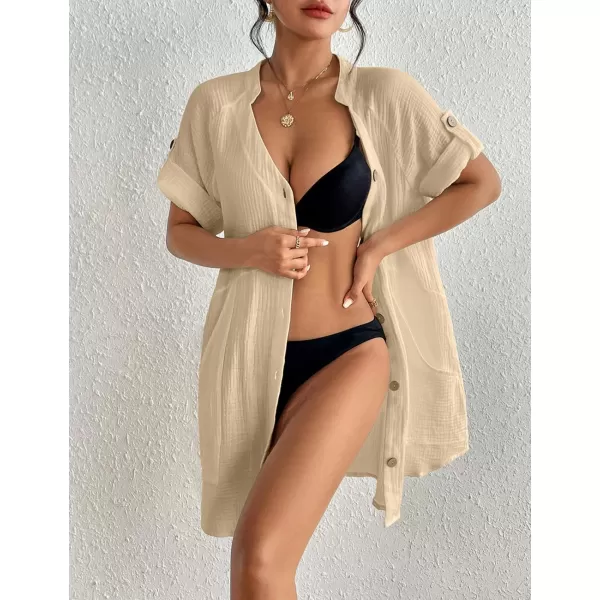 Bsubseach Cotton Swimsuit Cover Up for Women Button Down Bikini Coverups Beach Dress