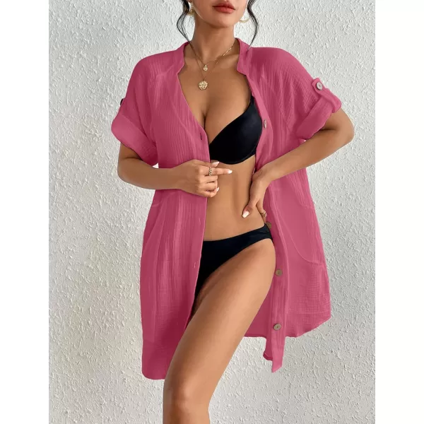 Bsubseach Cotton Swimsuit Cover Up for Women Button Down Bikini Coverups Beach Dress
