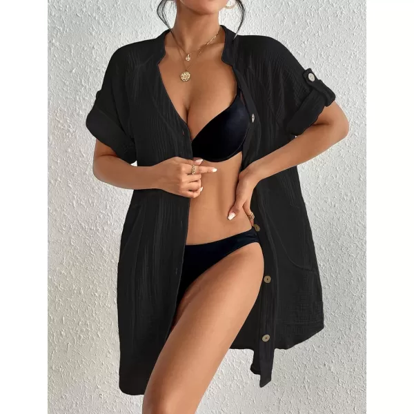 Bsubseach Cotton Swimsuit Cover Up for Women Button Down Bikini Coverups Beach Dress