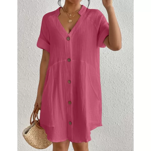 Bsubseach Cotton Swimsuit Cover Up for Women Button Down Bikini Coverups Beach Dress