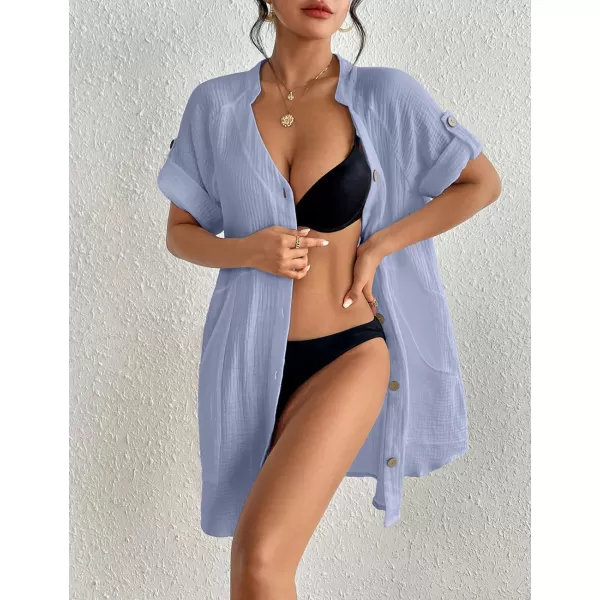 Bsubseach Cotton Swimsuit Cover Up for Women Button Down Bikini Coverups Beach Dress