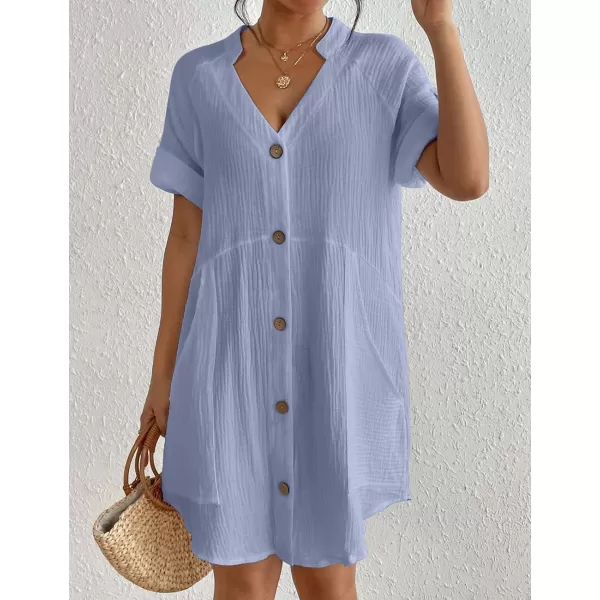 Bsubseach Cotton Swimsuit Cover Up for Women Button Down Bikini Coverups Beach Dress