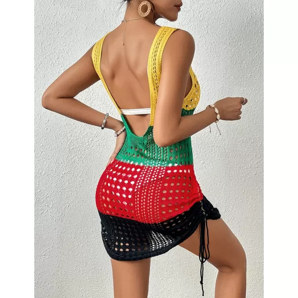 Bsubseach Crochet Cover Up for Swimwear Women Knit Beach Tank Dress Hollow Out Bathing Suit Cover Ups