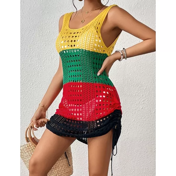 Bsubseach Crochet Cover Up for Swimwear Women Knit Beach Tank Dress Hollow Out Bathing Suit Cover Ups