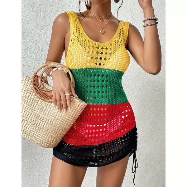 Bsubseach Crochet Cover Up for Swimwear Women Knit Beach Tank Dress Hollow Out Bathing Suit Cover Ups