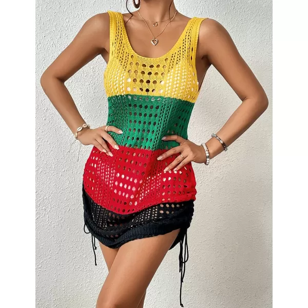 Bsubseach Crochet Cover Up for Swimwear Women Knit Beach Tank Dress Hollow Out Bathing Suit Cover Ups