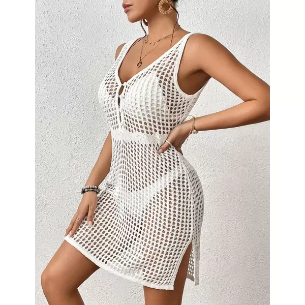 Bsubseach Crochet Cover Up for Swimwear Women Knit Beach Tank Dress Hollow Out Bathing Suit Cover Ups