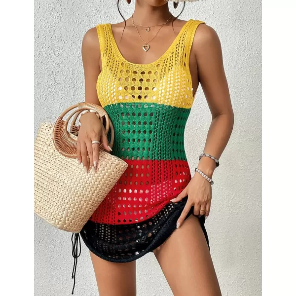 Bsubseach Crochet Cover Up for Swimwear Women Knit Beach Tank Dress Hollow Out Bathing Suit Cover Ups