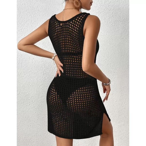 Bsubseach Crochet Cover Up for Swimwear Women Knit Beach Tank Dress Hollow Out Bathing Suit Cover Ups