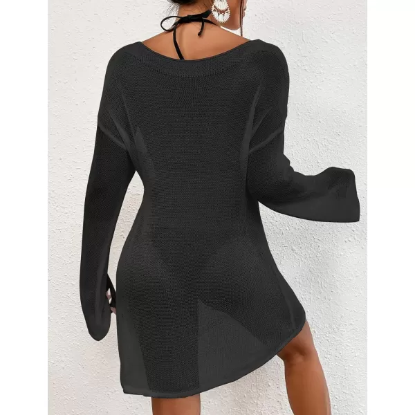 Bsubseach Crochet Cover Ups for Swimwear Women Beach Blouse Sheer Swim Coverups Mesh Knitted Dress