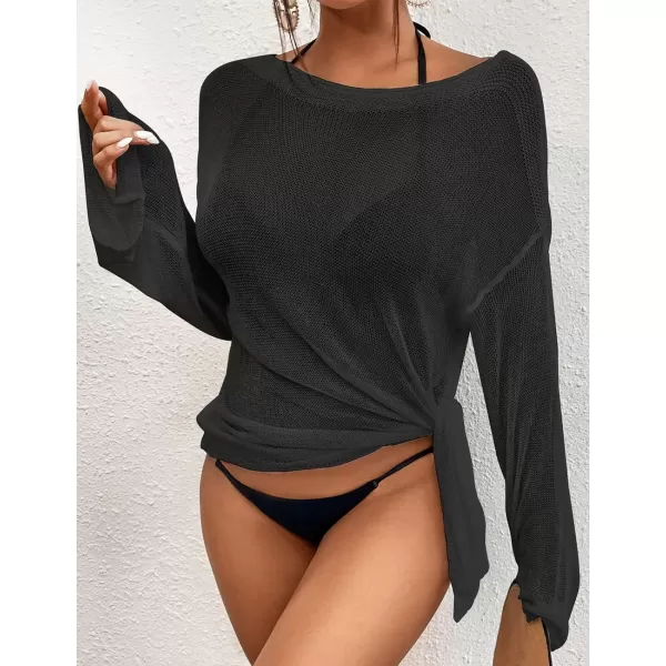 Bsubseach Crochet Cover Ups for Swimwear Women Beach Blouse Sheer Swim Coverups Mesh Knitted Dress
