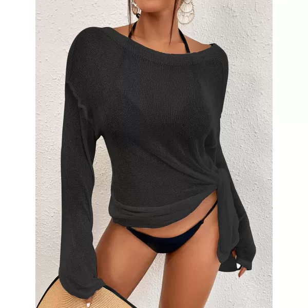 Bsubseach Crochet Cover Ups for Swimwear Women Beach Blouse Sheer Swim Coverups Mesh Knitted Dress