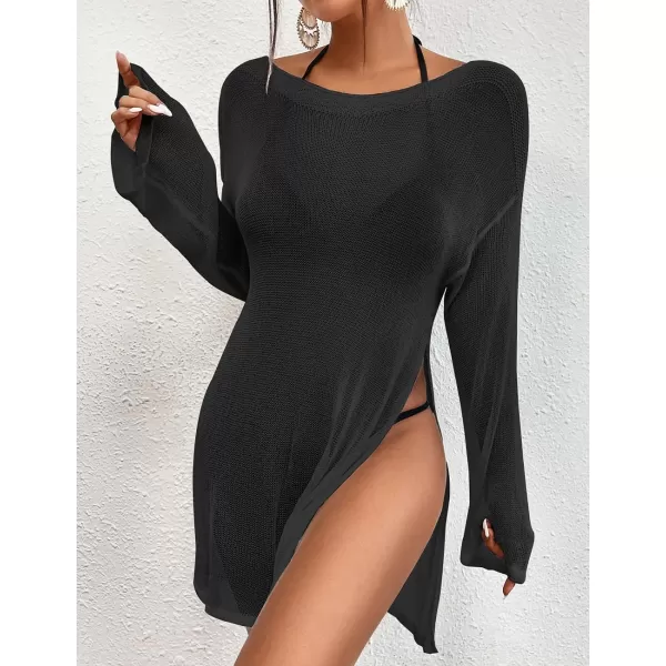 Bsubseach Crochet Cover Ups for Swimwear Women Beach Blouse Sheer Swim Coverups Mesh Knitted Dress