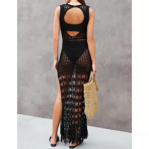 Bsubseach Crochet Cover Ups for Swimwear Women Sleeveless Knit Beach Dress Open Back Bathing Suit Coverup