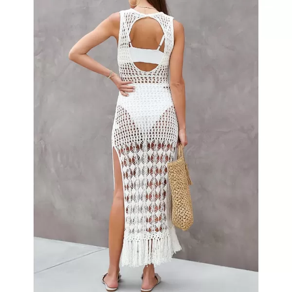 Bsubseach Crochet Cover Ups for Swimwear Women Sleeveless Knit Beach Dress Open Back Bathing Suit Coverup