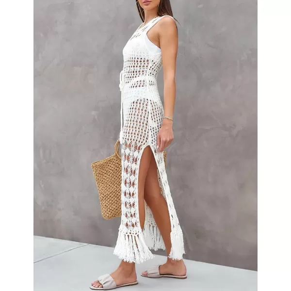 Bsubseach Crochet Cover Ups for Swimwear Women Sleeveless Knit Beach Dress Open Back Bathing Suit Coverup