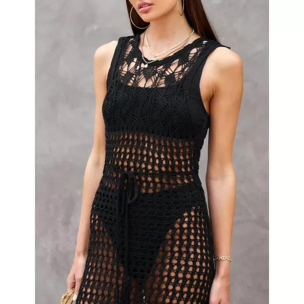 Bsubseach Crochet Cover Ups for Swimwear Women Sleeveless Knit Beach Dress Open Back Bathing Suit Coverup