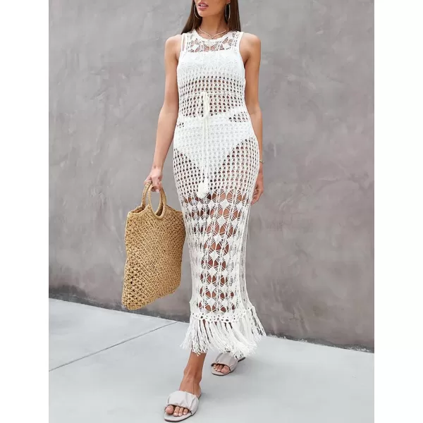 Bsubseach Crochet Cover Ups for Swimwear Women Sleeveless Knit Beach Dress Open Back Bathing Suit Coverup