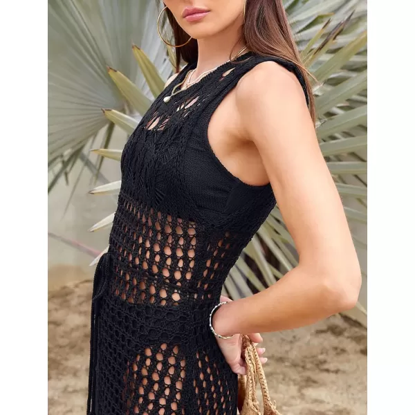 Bsubseach Crochet Cover Ups for Swimwear Women Sleeveless Knit Beach Dress Open Back Bathing Suit Coverup