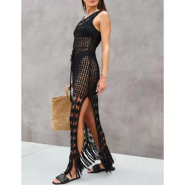 Bsubseach Crochet Cover Ups for Swimwear Women Sleeveless Knit Beach Dress Open Back Bathing Suit Coverup