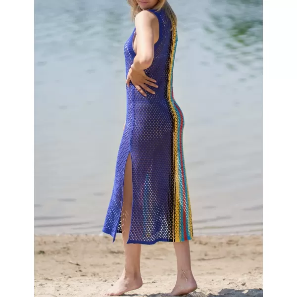 Bsubseach Crochet Cover Ups for Women Hollow Out Sleeveless Bikini Swimsuit Swimwear Side Split Long Beach Dresses