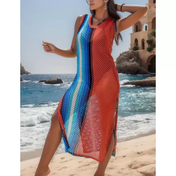 Bsubseach Crochet Cover Ups for Women Hollow Out Sleeveless Bikini Swimsuit Swimwear Side Split Long Beach Dresses