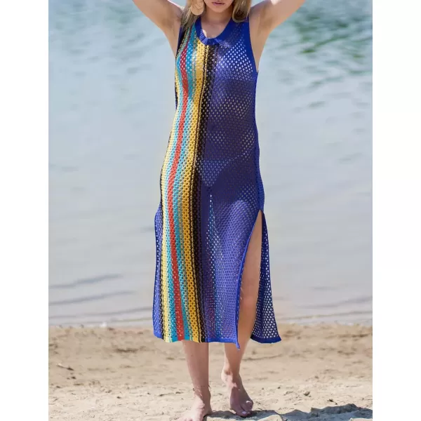 Bsubseach Crochet Cover Ups for Women Hollow Out Sleeveless Bikini Swimsuit Swimwear Side Split Long Beach Dresses