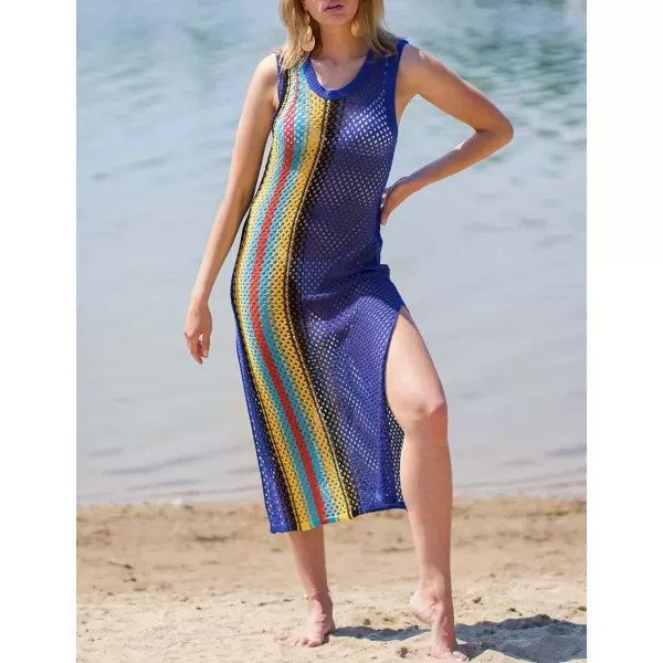 Bsubseach Crochet Cover Ups for Women Hollow Out Sleeveless Bikini Swimsuit Swimwear Side Split Long Beach Dresses