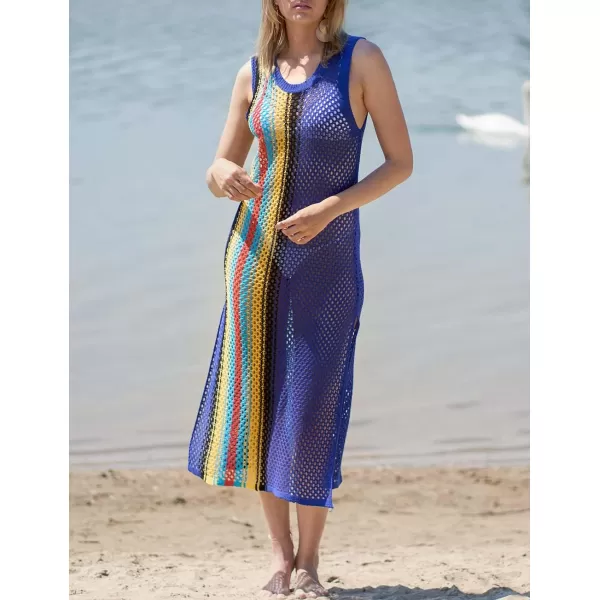 Bsubseach Crochet Cover Ups for Women Hollow Out Sleeveless Bikini Swimsuit Swimwear Side Split Long Beach Dresses