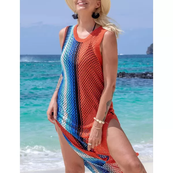 Bsubseach Crochet Cover Ups for Women Hollow Out Sleeveless Bikini Swimsuit Swimwear Side Split Long Beach Dresses