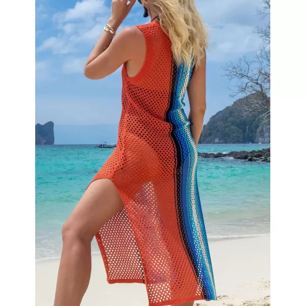Bsubseach Crochet Cover Ups for Women Hollow Out Sleeveless Bikini Swimsuit Swimwear Side Split Long Beach Dresses