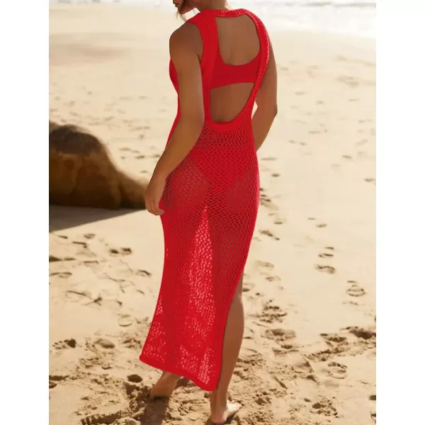 Bsubseach Crochet Swim Coverup Sleeveless Knitted Cover Up Dress