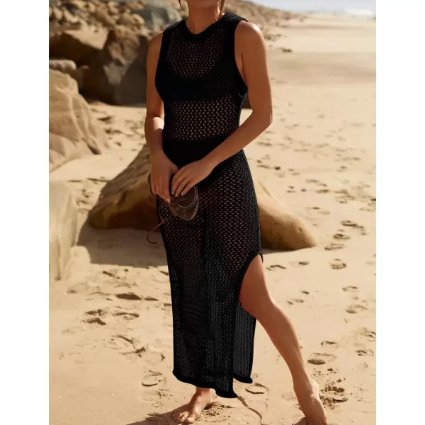 Bsubseach Crochet Swim Coverup Sleeveless Knitted Cover Up Dress