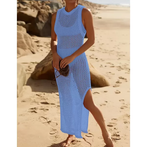 Bsubseach Crochet Swim Coverup Sleeveless Knitted Cover Up Dress