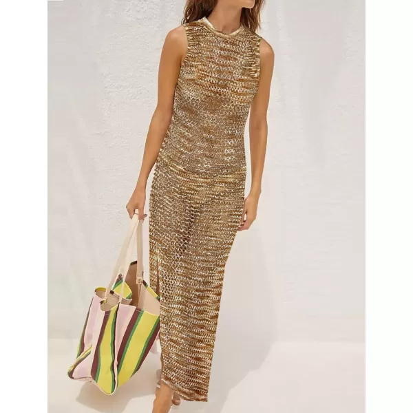 Bsubseach Crochet Swim Coverup Sleeveless Knitted Cover Up Dress