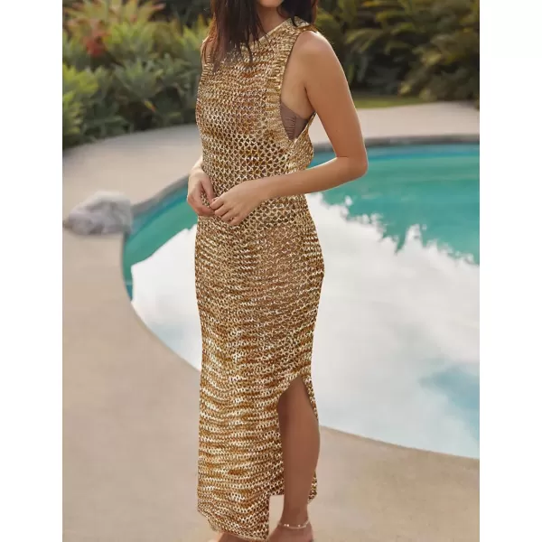 Bsubseach Crochet Swim Coverup Sleeveless Knitted Cover Up Dress